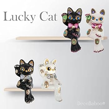 足組み招き猫　　招き猫　天使 足組み招き猫 白 黒 ミケ？ネコ - メルカリ